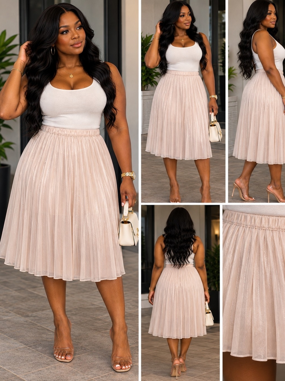 LC Lauren Conrad Pleated Midi Skirt in Blush Pink